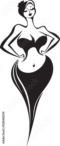 logo black smooth lined vector of curved overweight woman, health of woman