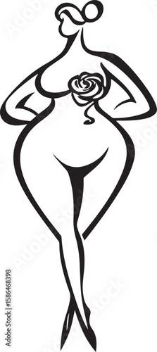 logo black smooth lined vector of curved overweight woman, health of woman
