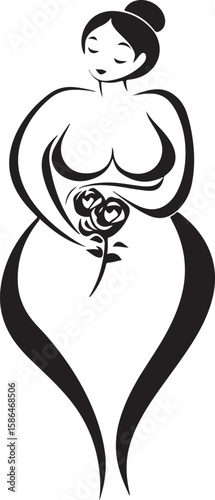 logo black smooth lined vector of curved overweight woman, health of woman