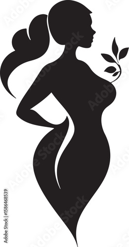 logo black smooth lined vector of curved overweight woman, health of woman