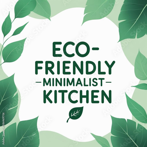 Eco friendly minimalist kitchen design with green leaves for sustainable living and home decor ideas trend
