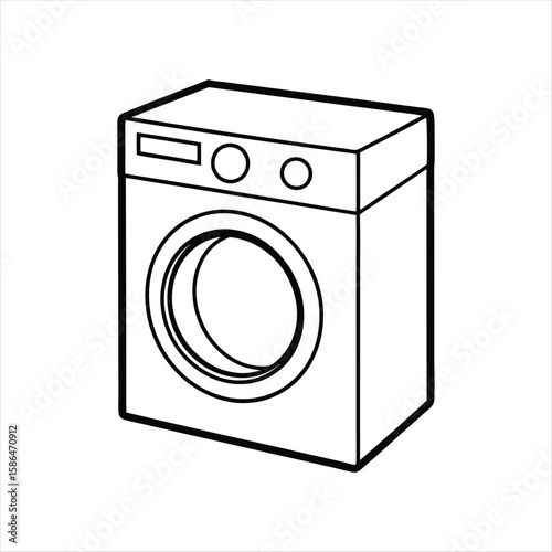 Vector Clip Art Illustration of a Washing Machine Outline Isolated on a White Background
