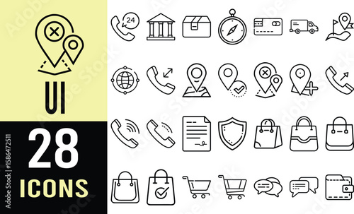 Collection of Versatile Line Icons for Website and App Design Elements