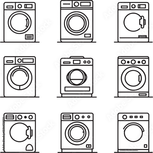 Smart Washing Machine Ultra Minimalist Line Art Vector