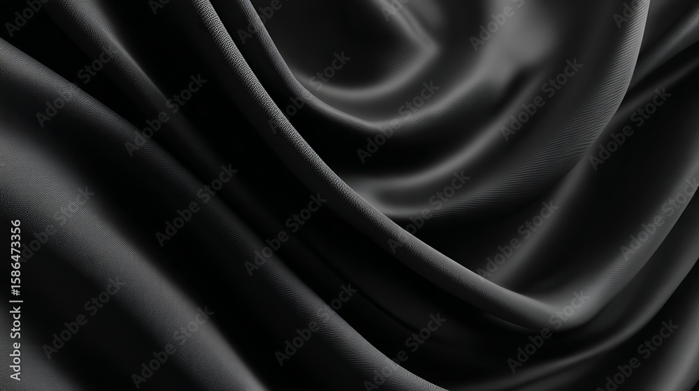 Fototapeta premium Elegant and dramatic texture of black fabric with smooth, deep folds creating a luxurious dark textile pattern