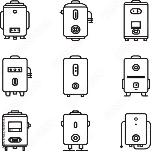 Smart Water Heater Ultra Minimalist Line Art Vector