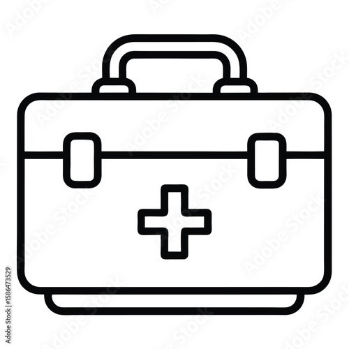 Red cross medical emergency health care aid kit box symbol icon on white background