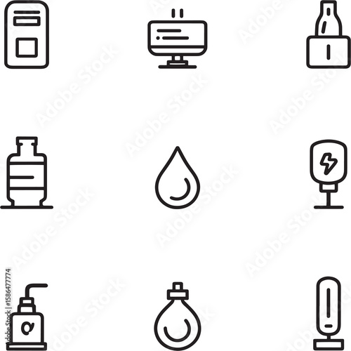 Smart Water Monitor Ultra Minimalist 2D Line Art Vector