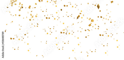 Golden color confetti falling down, PNG. Create birthday and party decoration concept
