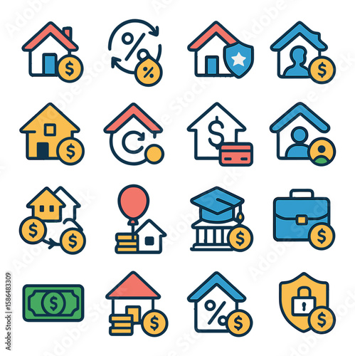 Modern loan icon collection. simple finance, mortgage, banking, payment flat style