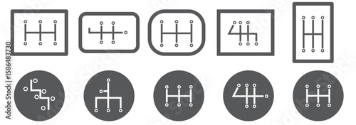 car manual shift lever icon flat illustration set logo