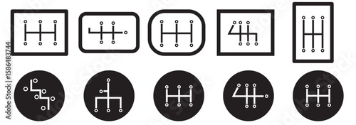 car manual shift lever icon flat illustration set logo
