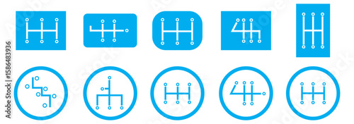 Set of car transmission icons vectors in trendy black line styles. Gearbox symbols. Shifting lever symbols illustration. Manual transmission for UI designs elements isolated on transparent background.
