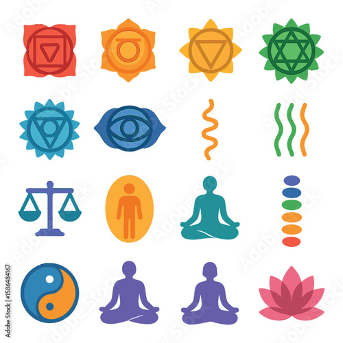 Chakra symbols icon collection. simple chakra, meditation, yoga, energy, balance