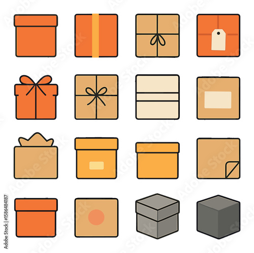 Minimalist gift box icon collection. simple linear gift boxes, ribbons, tags, labels