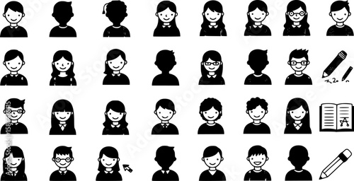 set of Man girl students classmates pictogram icon in a collection with other items
