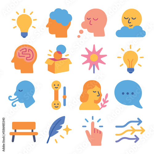 Poet's mind icon collection. simple compose flat icons. creativity, inspiration, imagination