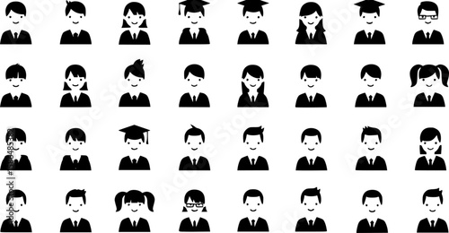 set of Man girl students classmates pictogram icon in a collection with other items
