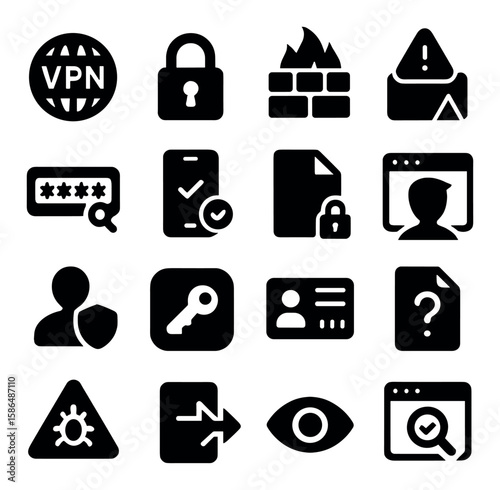 Online safety icon collection. simple security, privacy, vpn, lock, firewall, password, user, virus, eye, linear