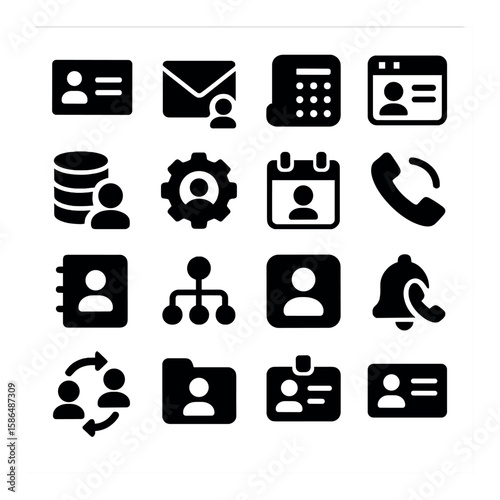 Business contact icon collection. communication, phone, email, calendar, network, flat