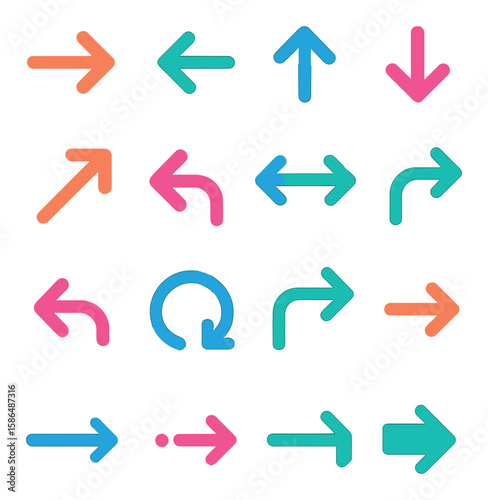 Arrow icon collection: vibrant navigation and directional icons in simple style. arrow, rotate, up, down, left, right