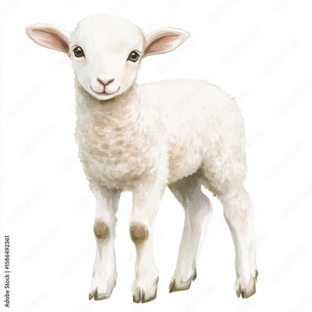 Fototapeta premium Adorable Lamb Standing Alone Isolated on White Background