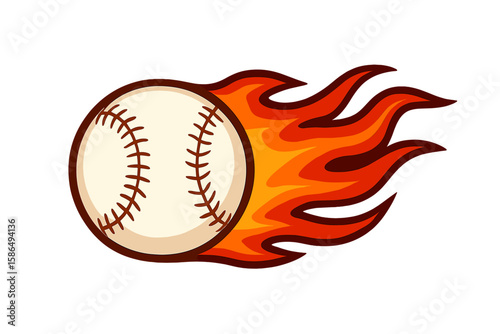 Baseball ball on fire. Flaming fastball concept for a sports logo or icon. Vector illustration of a powerful, fast pitch. Symbol of competition, game, and league championship.