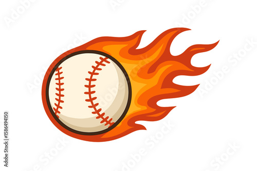 Flaming baseball vector illustration. Fastball, fast pitch concept for sport competition. Team logo, icon design. Power, speed, hot streak symbol. Burning sport equipment.