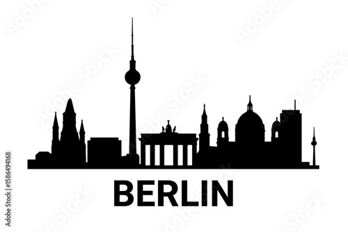 Berlin Germany city skyline silhouette. Famous landmarks and architecture. Vector illustration for travel and tourism design. Brandenburg Gate and TV Tower icon.