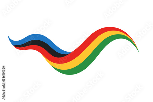 Colored wave ribbon with sports games colors. Abstract dynamic flowing stripes. International competition or championship symbol. Vector illustration isolated design element.