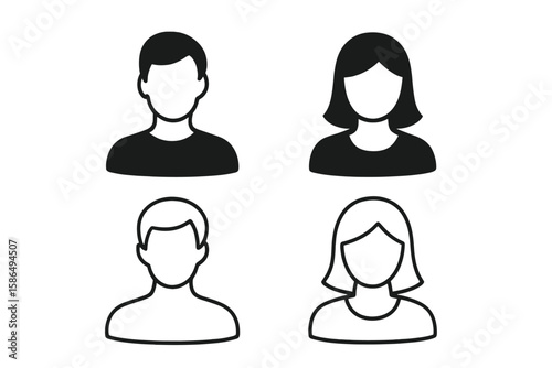 Avatar icons set. Male and female profile sign. User pictogram collection for web design. Man and woman head silhouette. Gender symbol for website or app. Anonymous person.