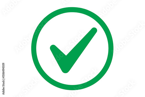 Green check mark icon. Approved symbol. Tick sign in circle. Correct, accepted and certified confirmation button. Quality check vector. Yes, ok validation concept. Pass.