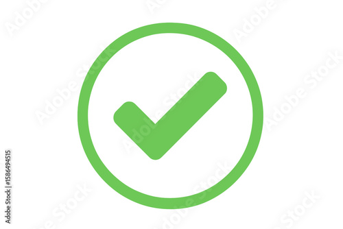 Green check mark icon. Tick symbol in a circle. Approved, accepted & quality sign. Correct, yes, ok button for vote. Passed test validation. Vector illustration.