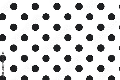 Seamless polka dot pattern with black circles on a white background. Classic, minimalist, retro geometric abstract design. Vector illustration for fabric, wallpaper, textile.