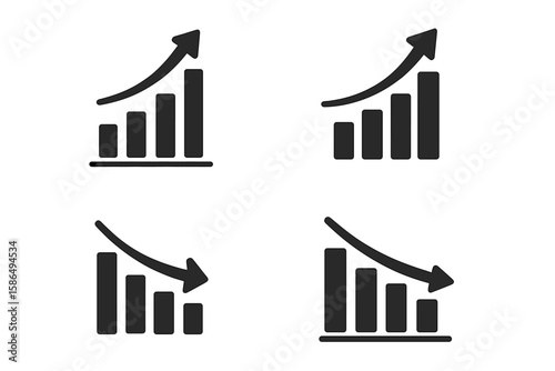 Business Chart with Arrow Icons, Growing and Declining Graph Set, Increase and Decrease Chart Symbols, Simple Vector Illustration on Transparent Background, PNG and Vector Format