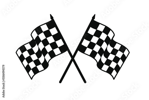 Crossed checkered racing flags vector icon. Finish line symbol for car race, motorsport competition. Victory, success, and achievement concept. Waving chequered flag illustration.