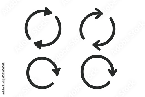 Circular Refresh and Reload Arrows Icon Set. Loop Arrow Symbols. Vector Round Curved Arrows Collection on Transparent Background. Update, Synchronize, Restore, Repeat, Cycle, Turn, Rotation Elements.
