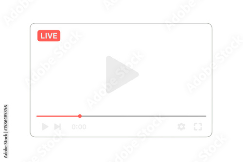 Modern Live Video Streaming Player Interface, Multimedia Window with Play Button, Navigation Controls, Real-Time Broadcast UI Template for Social Media and Internet Streaming Platforms