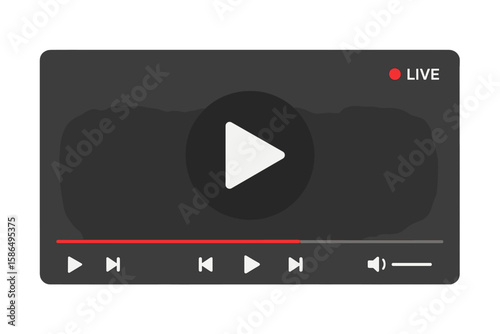 Modern Multimedia Video Player Interface with Play Button, Streaming Progress Bar, Navigation Controls, and Live Social Media Integration—Contemporary Streaming Window Template