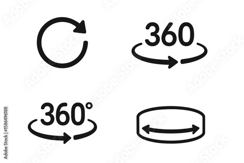 Rotation Arrow Icons Set, Circular 360 Degree View Symbols, Panorama and Spin Arrow Signs for Interactive Rotation, Vector Transparent PNG and Editable Illustration Collection
