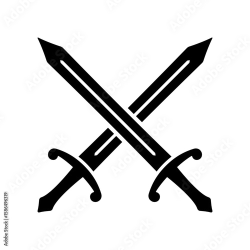 Crossed swords icon. Black silhouette. Front side view. Vector simple flat graphic illustration. Isolated object on white background. Isolate.