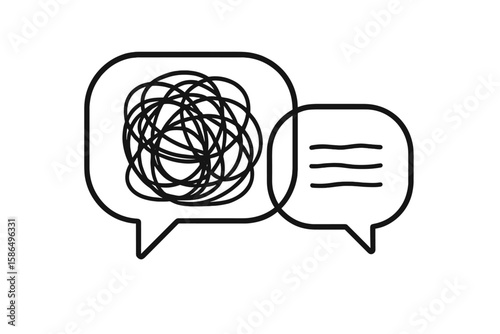 Speech Bubble Mental Health Conversation Icon – Chaotic Scribble Brainstorm, Psychotherapy, Uncertainty, Anxiety, Communication Challenges, Emotional Distress, Transparent PNG Vector