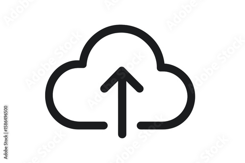 Cloud Upload Vector Icon for Apps and Websites, Modern Outline Style, Black Cloud with Arrow, Data Storage Concept, Transparent Background, Digital File Transfer, Web and Mobile Interface Design