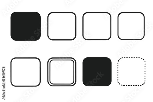 Rounded Square Frames and Borders Collection – Minimalist Geometric Shapes, Flat and Outline Styles, Isolated Vector and Transparent PNG Elements for Design, UI, and Decoration