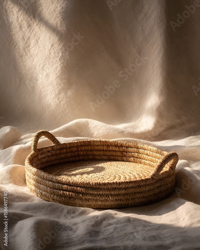 Cozy woven tray handmade from dry grass high resolution picture