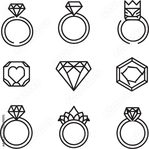 Solitaire Ring Elegant 2D Line Art Vector