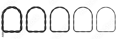 Arch rope frames collection. Set of nautical round ropes shapes silhouette. Vector illustration isolated on white.