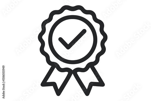 Approved certified badge icon. Certificate verification and approval symbol. Recommended quality seal with tick mark. Guarantee award ribbon. Vector logo illustration.