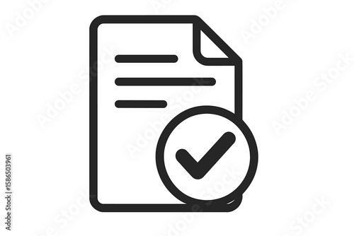 Approved document icon with check mark. Vector symbol for verified contract or agreement. Concept of compliance, certification, quality control, and task completion.