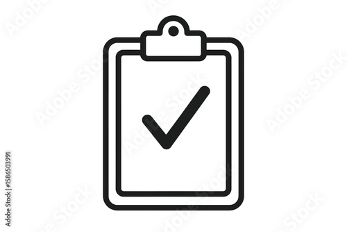 Clipboard with check mark icon. Approved document, report, or form concept. Symbol for completed task, success, verification, and passing a test. Simple flat vector.
